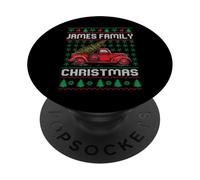 James Family Ugly Christmas Sweater Red Truck Funny Xmas PopSockets PopGrip Adhesivo