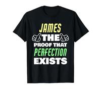James La Prueba de Que la perfección Existe Divertido Nombre de James Camiseta gráfica económica, Hombre, Negro, M