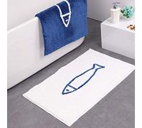 JameStyle26 - Alfombrilla de baño Antideslizante, Color Azul y Blanco, diseño de Peces, Alfombra de baño, Alfombra de Ducha, Secado rápido, Alfombra de Cocina, 45 x 65 cm, Color Blanco