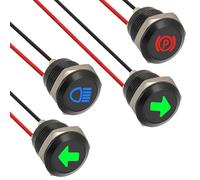 JAMHER 4 Piezas 12mm LED impermeable Indicador, DC 12 V/24 V LED metal lámpara de señal para Motocicletas Coches Camiones Tractores Caravanas Cuatrimotos