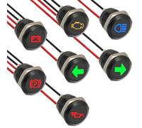 JAMHER 7 Piezas 12mm LED impermeable Indicador, DC 12 V/24 V LED metal lámpara de señal para Motocicletas Coches Camiones Tractores Caravanas Cuatrimotos