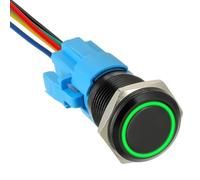 JAMHER Interruptor de botón de bloqueo automático 1NO1NC SPDT de 16 mm y 12 V CC con anillo de luz LED, interruptor de botón de encendido y apagado impermeable para agujero de montaje de 0.63 pulgadas