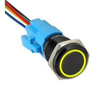JAMHER Interruptor de botón de bloqueo automático 1NO1NC SPDT de 16 mm y 12 V CC con anillo de luz LED, interruptor de botón de encendido y apagado impermeable para agujero de montaje de 0.63 pulgadas