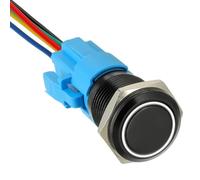 JAMHER Interruptor de botón de bloqueo automático 1NO1NC SPDT de 16 mm y 12 V CC con anillo de luz LED, interruptor de botón de encendido y apagado impermeable para agujero de montaje de 0.63 pulgadas