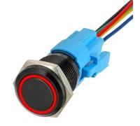 JAMHER Interruptor de botón de bloqueo automático 1NO1NC SPDT de 19 mm y 12 V CC con anillo de luz LED, interruptor de botón de encendido y apagado impermeable para agujero de montaje de 0.75 pulgadas