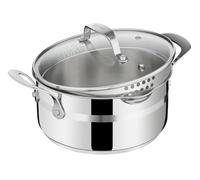 Jamie Oliver by Tefal Cook Smart, Olla 20 cm de acero inoxidable sin revestimiento, mango remachado, tapa escurridor, graduaciones, E3114475
