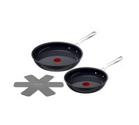 Jamie Oliver by Tefal Enjoy - Juego de sartenes (24/28 cm, incluye protector de sartenes, sartén de aluminio para inducción, superficie cerámica antiadherente, señal térmica para una temperatura