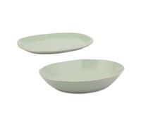 Jamie Oliver Juego de fuente y cuencos para fiestas Big Love Entertainment, plato redondo de cerámica verde para servir del horno a la mesa, cuenco de cerámica verde profundo con forma orgánica