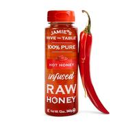 Jamie's Hive to Table Hot Honey, 340,2 g - 100% Natural Raw Honey Infused with Extra Hot Pepper Extract - Gluten, Non-GMO - Spicy Honey Perfect For Your Pizza, BBQ, Charcuterie or Cocktails