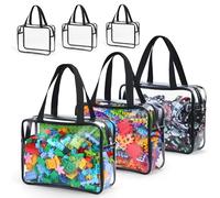 Jamiukro Bolsas de almacenamiento de juguetes compatibles con piedras de Lego, 6 piezas negras, organizador de juguetes de viaje para bloques de construcción de niños, coches de juguete, rompecabezas