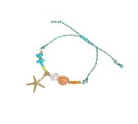 JAMNGHB Ajustable con temática oceánica con dijes de cerámica y conchas, cordón trenzado, joyería de playa para mujer, cerámica única, talla única, como se describe