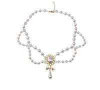 JAMNGHB Collar de perlas de imitación de doble hebra de estilo europeo clásico, versátil para la noche, cadena de clavícula, joyería de moda de doble capa para mujer