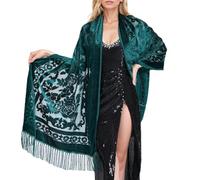 JAMNGHB Ethic Styled - Chal largo con borlas para mujer, cómodo y formal, bufanda para eventos formales para bodas y fiestas de noche, Verde Negro, As detailed discription