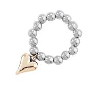 JAMNGHB European Styles - Anillos ajustables con forma de corazón con cuerda elástica y cuentas redondas, joyería hecha a mano para creadores de tendencias, Acero inoxidable