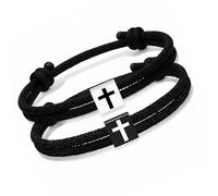 JAMNGHB Paquete de 2 pulseras de cuerda trenzada con cruces, longitud ajustable, símbolo de bautizo, cumpleaños, bautizo, One Size, como se describe