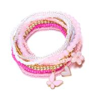JAMNGHB Pulsera elástica de cuentas de perlas con diseños florales de mariposas para mujeres y niñas