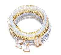 JAMNGHB Pulsera elástica de cuentas de perlas con diseños florales de mariposas para mujeres y niñas