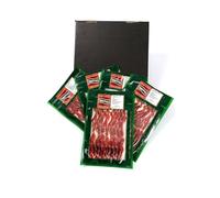 Jamón de cebo de campo Ibérico 50% raza ibérica loncheado. Paleta Cebo Campo 50% Ibérico loncheado envasado al vacío. Contiene 5 sobres x 100 grs (500grs.) Jamón con 18 meses de curación.