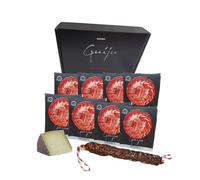 Jamón Ibérico de Cebo 50 % de Raza Ibérica-8 platos 80 gr- Envasado al Vacío + vela de chorizo o salchichón ibérico de bellota - Corte a cuchillo. Marca Guiju-Salamanca