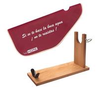 Well Home - Jamonero de Madera con herraje en V, pincho y ficjación pezuña + Funda para jamón 'Tiberic' Burdeos
