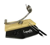 Jamonero giratorio basculante, soporte jamonero profesional con sistema giratorio 360º mas set de corte arcos con cuchillo jamonero, chaira, pinza y cubre jamón. (Base Madera Color Nogal)