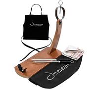 Jamonprive Soporte Jamonero Profesional Lacado con Cuchillo + Chaira + Cubre Jamón + Paño de Cocina + Delantal + Pinzas - Jamonera Ideal para el Jamón Serrano, Jamón Ibérico y Prosciutto Italiano