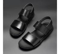 JampoL Sandalias Negras de Piel de Becerro for Hombre, Zapatillas Deportivas de Verano de Cuero de Vaca for Hombre, Zapatos de Playa for Hombre (Color : Black Hook and Loop, Size : 44 EU)