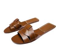 JAMPOL Sandalias planas de cuero blanco for mujer, chanclas informales de talla grande, zapatillas informales de playa for mujer, Sandalias planas con correas elegantes 2024 (Color : 6, Size : 39 EU)