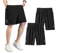 Jamron Hombre Tallas Grandes Pack de 2 Pantalones Cortos de Deporte de Running con Bolsillos con Cremallera y Banda Reflectante Negro + Negro 4XL