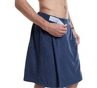 Jamron Hombre Toalla de Baño de Sauna Ajustable - Toalla de Playa Portátil con Bolsillo para Ducha SPA Piscina & Gimnasio Azul Marino L