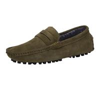 Jamron Hombres Cuero de Gamuza Penny Mocasines Comodidad Zapatos de Conducir Plano Pantuflas Forrado de Felpa Caqui 2088-2 EU46.5