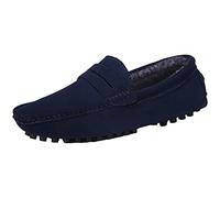 Jamron Hombres Cuero de Gamuza Penny Mocasines Comodidad Zapatos de Conducir Plano Pantuflas Forrado de Felpa Azul Marino 2088-2 EU41.5