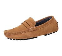 Jamron Hombres Cuero de Gamuza Penny Mocasines Comodidad Zapatos de Conducir Plano Pantuflas Forrado de Felpa Marrón 2088-2 EU42