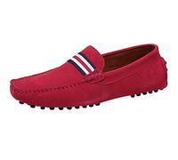 Jamron Hombres Elegante OTAN-Raya Mocasín Pantuflas Comodidad Gamuza Zapatos de Conducción Rojo SN19869 EU44.5