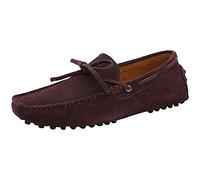 Jamron Hombres Suave Gamuza Mocasines de Conducción Zapatos Hecho a Mano Pantuflas Talla Grande Café 3660M EU42