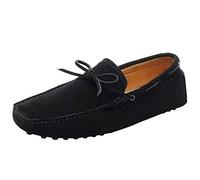 Jamron Hombres Suave Gamuza Mocasines de Conducción Zapatos Hecho a Mano Pantuflas Talla Grande Negro 3660M EU44.5