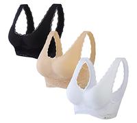 Jamron Mujer 3 Piezas Correa Cruzada Hebilla Lateral Push Up Bralettes en Encaje sin Aros Sujetador Yoga Sport con Almohadillas Extraíbles Negro + Beige + Blanco 4XL