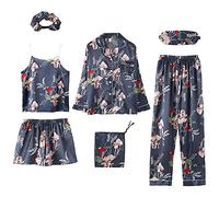 Jamron Mujer 7PCS Saten Conjunto de Pijama Tops & Pantalones Cortos Primavera Verano Ropa de Dormir Champiñón SN07655 XL
