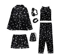 Jamron Mujer 7PCS Saten Conjunto de Pijama Tops & Pantalones Cortos Primavera Verano Ropa de Dormir Luna SN07655 L