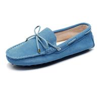 Jamron Mujer Clásico Gamuza Corbata de Moño Loafers Comodidad Hecho a Mano Pantuflas Mocasines Celeste 24208-2 EU36