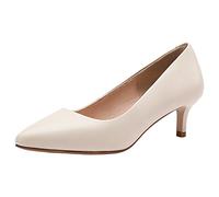 Jamron Mujer Cuero Genuino 5CM Tacones Altos Elegante Puntiagudo Pumps Oficina Zapatos de Trabajo Beige SN602C015-1 EU37