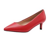 Jamron Mujer Cuero Genuino 5CM Tacones Altos Elegante Puntiagudo Pumps Oficina Zapatos de Trabajo Rojo SN602C015-1 EU41