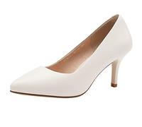 Jamron Mujer Cuero Genuino 7CM Tacones Altos Elegante Puntiagudo Pumps Oficina Zapatos de Trabajo Beige SN602C015-2 EU41