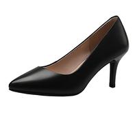 Jamron Mujer Cuero Genuino 7CM Tacones Altos Elegante Puntiagudo Pumps Oficina Zapatos de Trabajo Negro SN602C015-2 EU37