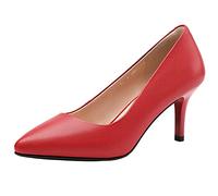 Jamron Mujer Cuero Genuino 7CM Tacones Altos Elegante Puntiagudo Pumps Oficina Zapatos de Trabajo Rojo SN602C015-2 EU38