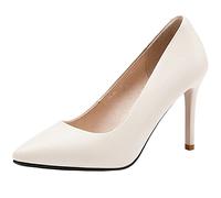 Jamron Mujer Cuero Genuino 9CM Tacones Altos Elegante Puntiagudo Pumps Oficina Zapatos de Trabajo Beige SN602C015-3 EU38.5