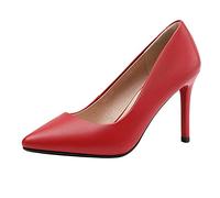 Jamron Mujer Cuero Genuino 9CM Tacones Altos Elegante Puntiagudo Pumps Oficina Zapatos de Trabajo Rojo SN602C015-3 EU36