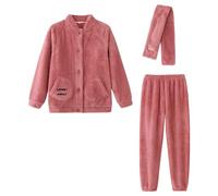 Jamron Mujer Hombre Parejas Conjuntos de Pijama Invierno 3 Piezas Pijama de Forro Polar Coral con Bufanda Loungewear Ropa de Dormir Caliente Fucsia L