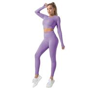Jamron Mujer Invierno Grueso 2 Piezas Conjunto de Ropa de Yoga Crop Top + Leggings Trajes de Gimnasia Morado SN079110 S