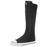 Jamron Mujer Moda Lona Botas de Baile Rodilla Alta Botas de Ciclismo Chicas Lujosa Zapatos Escolares Negro 3905 EU39.5